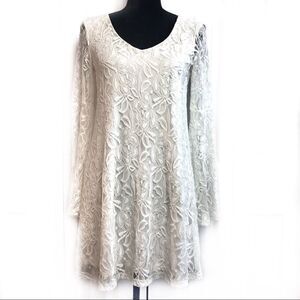 Socialite Dress Midi Wedding Ivory Lace Overlay Lace Bell Sleeves Small